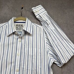 Ruehl 925 Button Down Shirt White Blue Stripe Long Sleeve Mens Medium